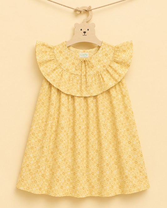 LUAY Girls Floral Rayon Frock | Ruffle Collar Short Sleeve Casual Frock | Soft Breathable Lightweight Summer Dress for Girls