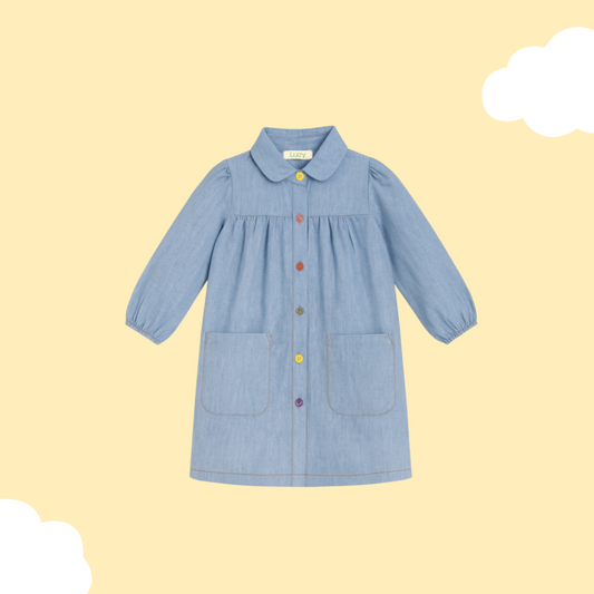 Luay Girls Denim Frock – Stylish Full Sleeve Cotton Denim Dress for Baby & Kids | Casual & Party Wear Blue Outfit