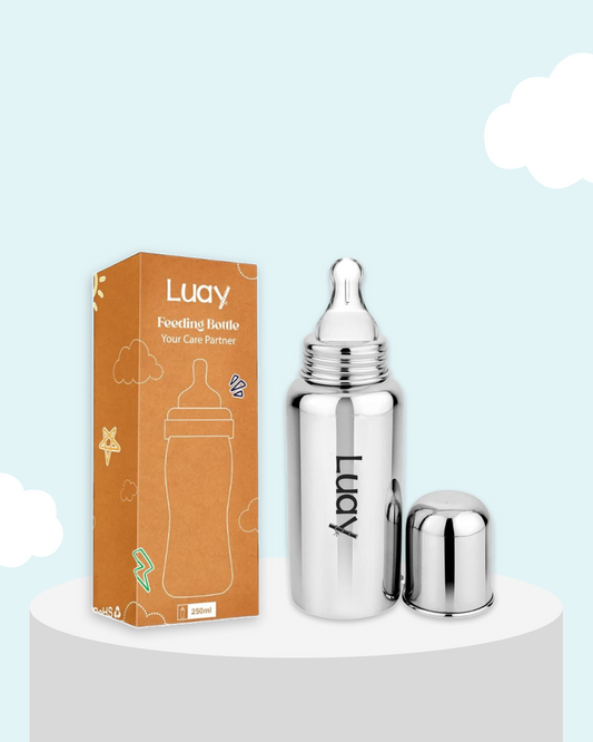 Luay Stainless Steel Baby Feeding Bottle (250 ML) | BPA-Free, Plastic-Free, Anti-Colic | Safe & Durable Infant Bottle