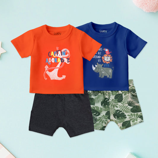 LUAY 100% Organic Cotton Based Baby Boy & Girls Clothing Set Short Sleeve Kids Clothes Boys & Girls Toddler Short Set.