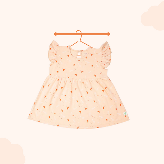 LUAY Girls 100% Bamboo based Ultra-Soft fabric Dress with ruffled sleeves_Orange