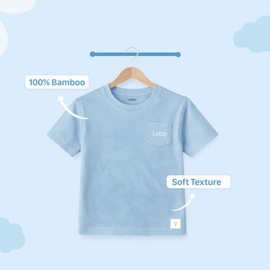 LUAY Baby Boys 100% Bamboo based Ultra- Soft fabric Half Sleeve T-Shirt - Clear Blue