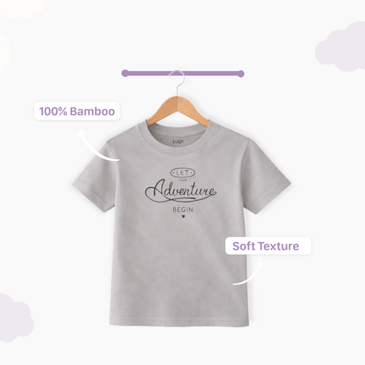 LUAY Baby Boys100% Bamboo based Ultra-Soft fabric Half Sleeve T-Shirt with Adventure Print-Grey