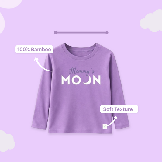 LUAY Baby Boys 100% Bamboo based Ultra- Soft fabric Full Sleeve T-Shirt with Mommy's Moon Print- Digital Lavender
