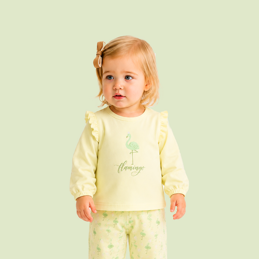 Luay® 100% Cotton Printed Combo Co-ord Set | Ultra-Soft Stylish & Classy Oufits | Full-Sleeve T-Shirt & Comfy Pants - Soft Yellow & Pink.