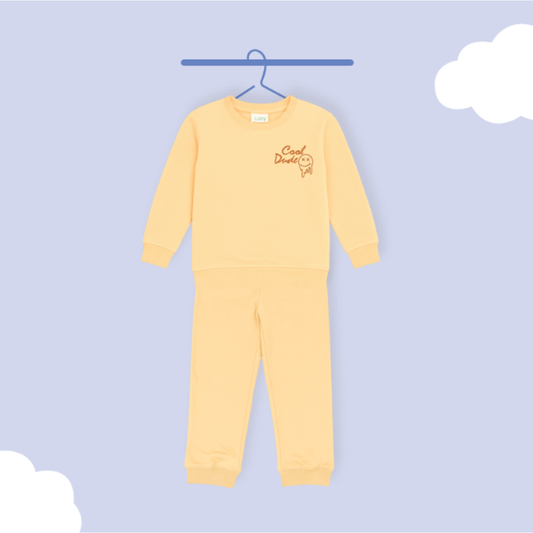 Luay Unisex Winter Co-Ord Set for Kids – Organic Cotton Top & Bottom | Soft, Warm & Breathable Winter Wear for Boys & Girls (Beige)