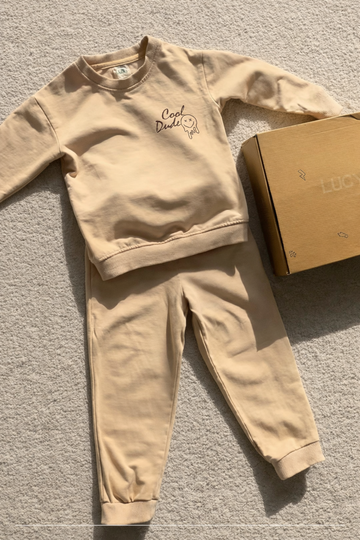 Luay Unisex Winter Co-Ord Set for Kids – Organic Cotton Top & Bottom | Soft, Warm & Breathable Winter Wear for Boys & Girls (Beige)