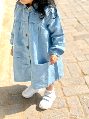 Luay Girls Denim Frock – Stylish Full Sleeve Cotton Denim Dress for Baby & Kids | Casual & Party Wear Blue Outfit