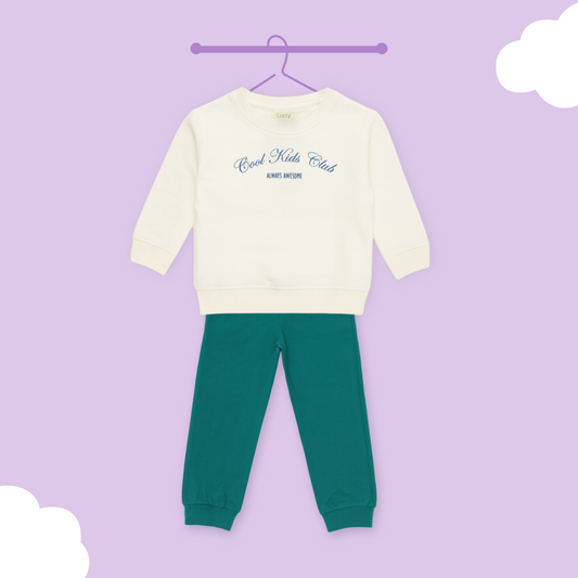 Luay Unisex Winter Co-Ord Set for Kids – Organic Cotton Top & Bottom | Soft, Warm & Breathable Winter Wear for Boys & Girls (White)