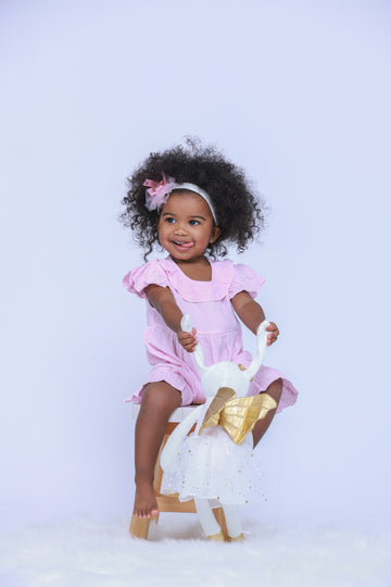 LUAY 100% Linen Pink Baby Frock, with Frills, Dress for Baby Girls, Cute and Trendy Summer Dress for Babies,