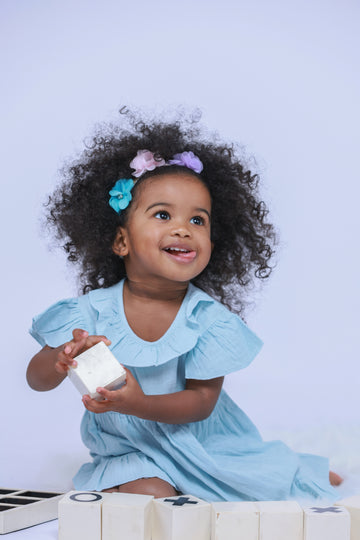 LUAY 100% Linen Sky Blue Baby Frock with Frills,Cute and Trendy Summer Dress for Babies