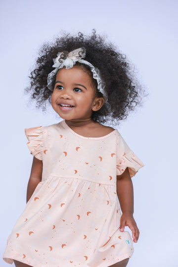 LUAY Girls 100% Bamboo based Ultra-Soft fabric Dress with ruffled sleeves_Orange