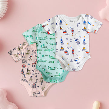LUAY 100% Cotton Based Onesies | Sleepsuits| Night Suits|Jumpsuit | Wondersuit for Baby Boys & Baby Girls, New-Born, infants,Toddlers_ Including Vibrant Pattren & Colors Create festive look