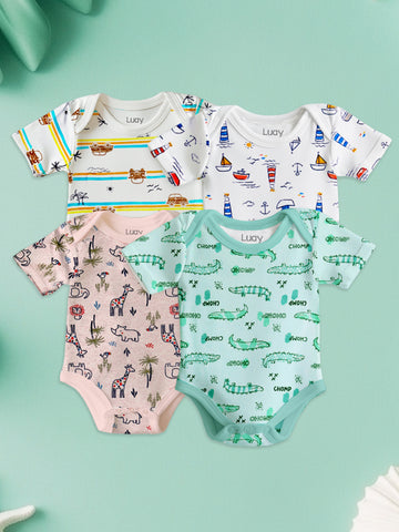 LUAY 100% Cotton Based Onesies | Sleepsuits| Night Suits|Jumpsuit | Wondersuit for Baby Boys & Baby Girls, New-Born, infants,Toddlers_ Including Vibrant Pattren & Colors Create festive look