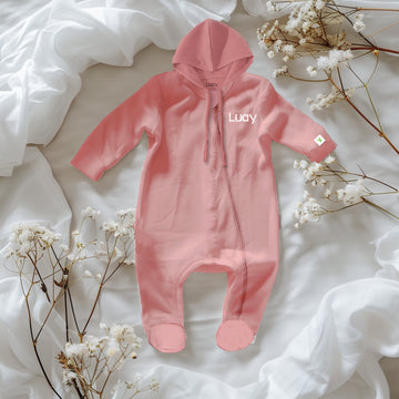 LUAY Unisex 100% Bamboo based Ultra-Soft fabric Hoodie Romper-Peach