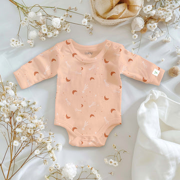 LUAY Unisex 100% Bamboo based Ultra-Soft fabric Onesies with Half Moon Print-Bleached Apricot