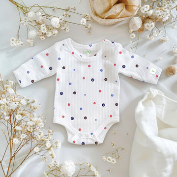 LUAY Unisex 100% Bamboo based Ultra-Soft fabric Onesies with Dots Print-Butter Cream