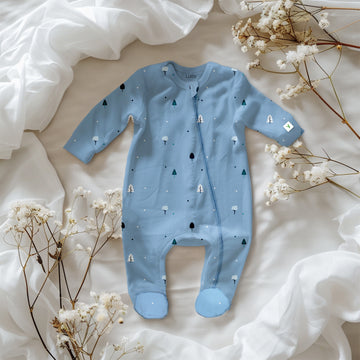LUAY Unisex 100% Bamboo based Ultra-Soft fabric Romper with Digital Print-Clear Blue