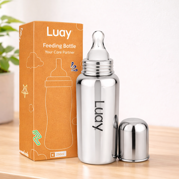 Luay Stainless Steel Baby Feeding Bottle (250 ML) | BPA-Free, Plastic-Free, Anti-Colic | Safe & Durable Infant Bottle